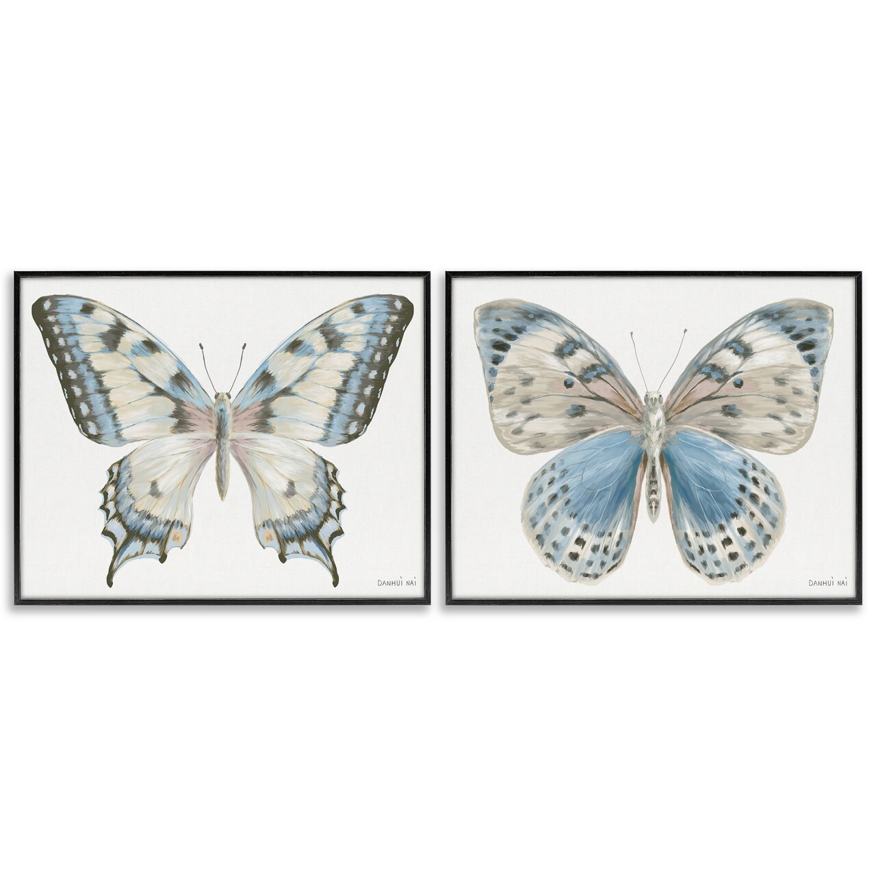 Stupell Industries Blue Accented Butterflies 2 Piece Black Framed Giclee Art Set, design by Danhui Nai